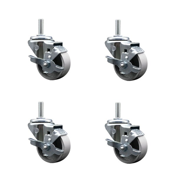 Service Caster 3 Inch Semi Steel Wheel Swivel 58 Inch Threaded Stem Caster Set with Brake SCC SCC-TS20S314-SSS-TLB-58212-4 - main